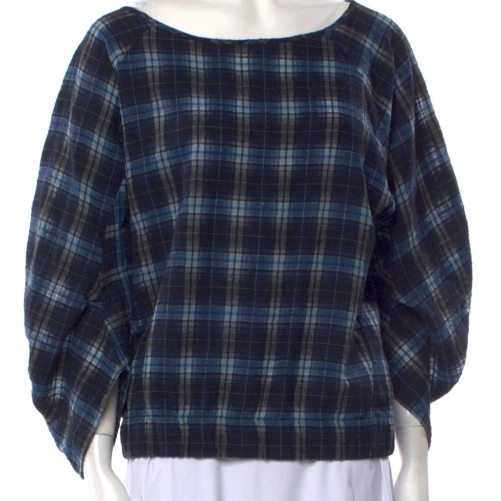 Zero + Maria Cornejo plaid navy and black, wool top